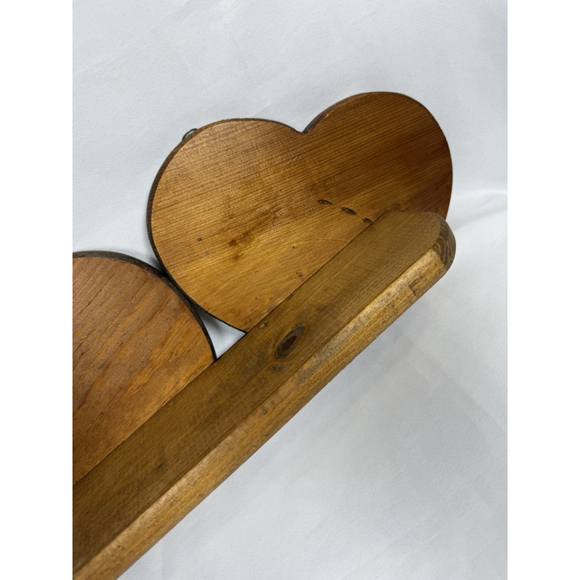 Vintage Pine Wood Double heart shelf Wall Hanging Decor 18 x5x8” EUC - Picture 3 of 10